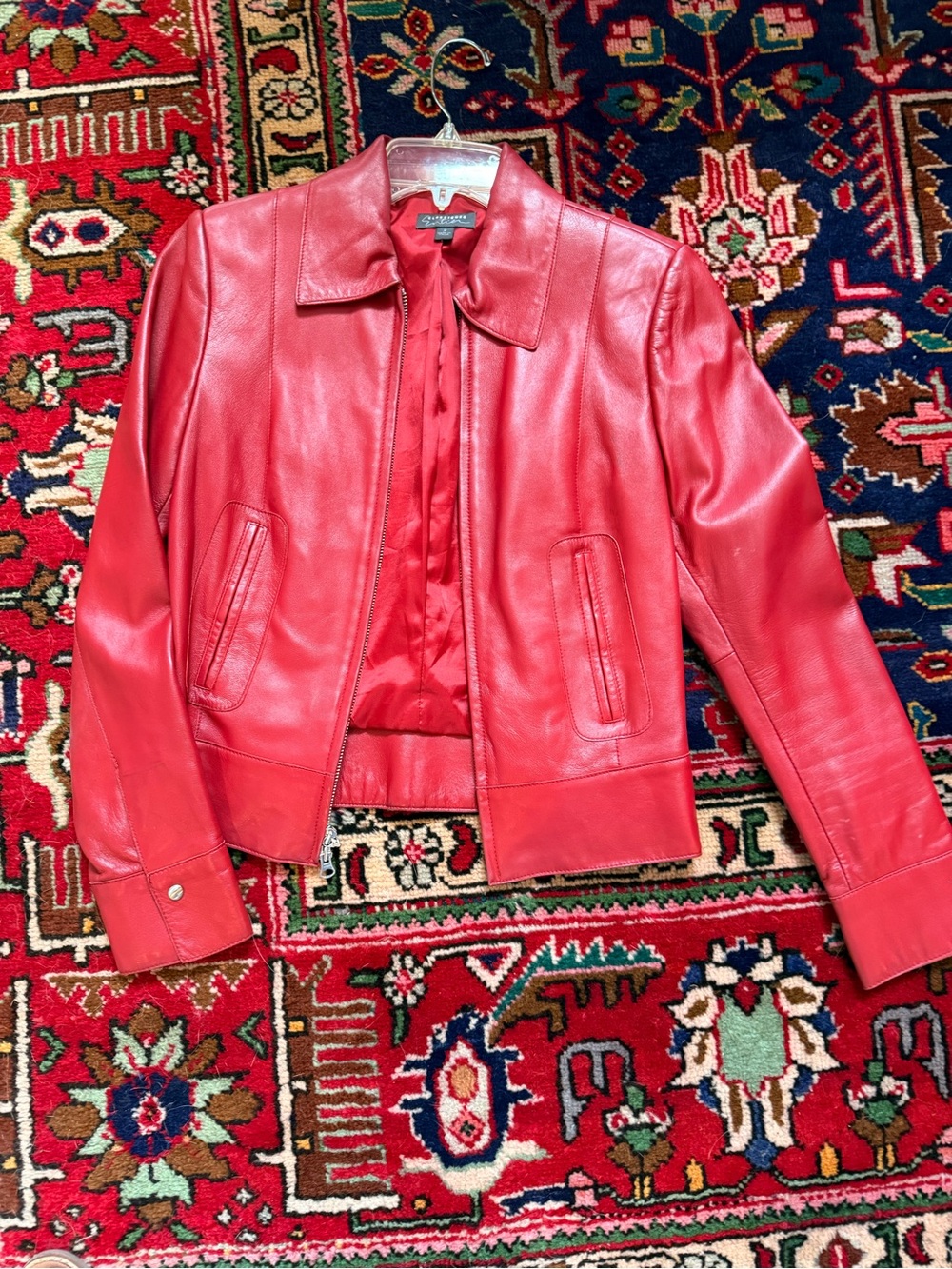 🍁🔥Classiques Entier Red Leather Zip-Front Jacket